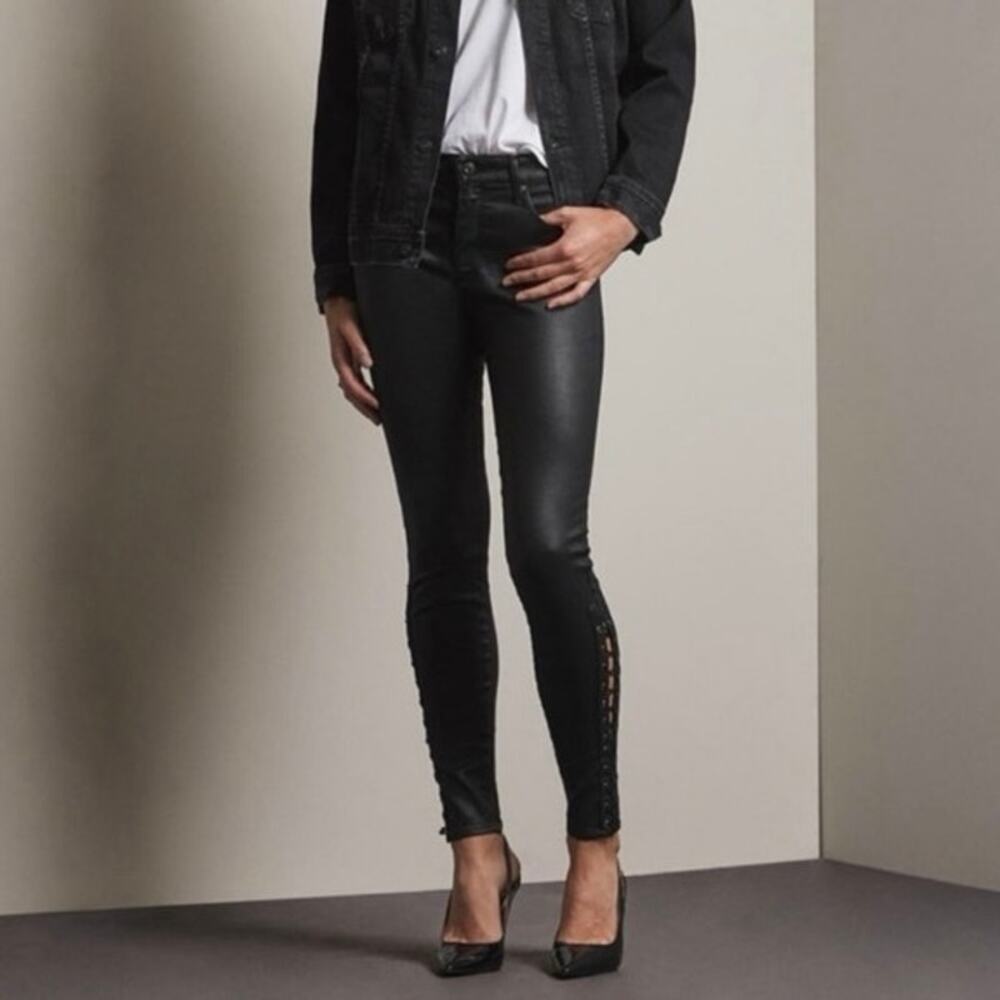 AG Adriano Goldschmied Farrah Skinny Metallic Ankle Side Lace Jean 27 NWOT